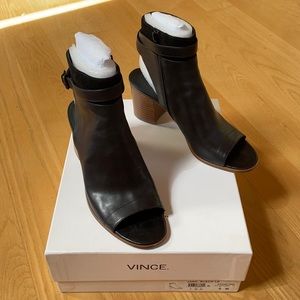 VINCE. Jane Open Toe Black Leather Booties